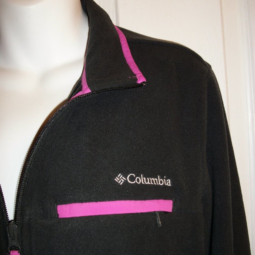 SOLD! COLUMBIA XL Gray Fleece Zip Jacket Pink Trim - Picture 2 of 6